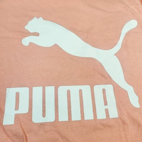 Puma Classic Logo T-Shirt Women's Short Sleeve Running Plus Size Peach TL59296 - Picture 2 of 4